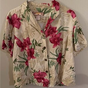 Caribbean Women's Floral Button-Down Shirt - Pink and Green